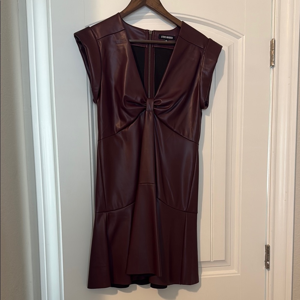 Steve Madden Maroon Faux Leather Mini Dress